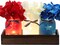 4th of July Patriotic Table Decoration Set Rustic Wood Tray with 3 Pcs Mason Jar Centerpieces with String Lights 3 Pcs Artificial Colorful Flower for Independence Day Centerpiece Labor Day